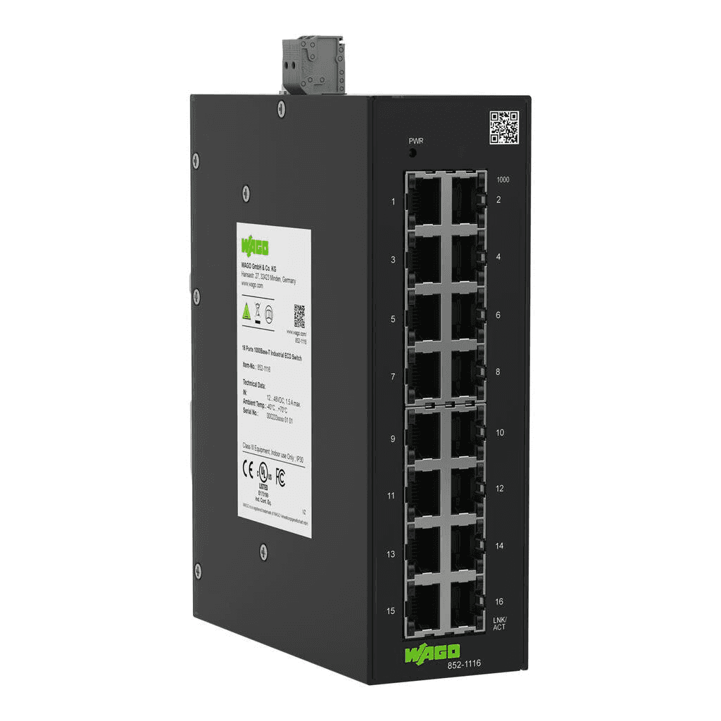 Ipari ECO kapcsoló - 16 portos switch hivatkozással 852-1116 a márkától WAGO