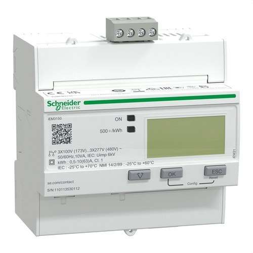 Iem3150 háromfázisú energiamérő, 63 A, 1. osztály, Modbus hivatkozással A9MEM3150 a márkától SCHNEIDER ELECTRIC