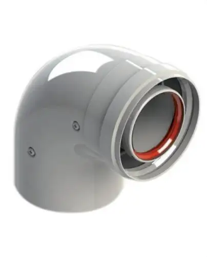 Könyök kéménycső 60/100 mm átmérőjű, 90º, hím-nő, fehér alumínium hivatkozással 610-90MHP1 a márkától FIG