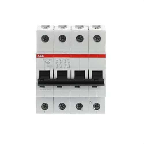 S203-C20NA mágneses-mechanikus megszakító 3P+N 20A C karakterisztika 10kA hivatkozással 2CDS253103R0204 a márkától ABB