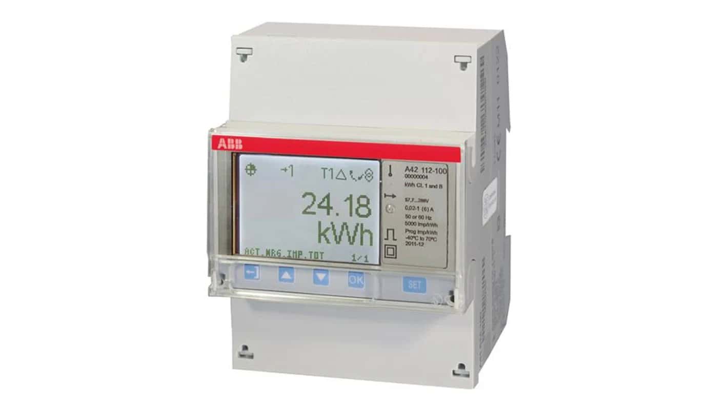 ABB egyfázisú fogyasztásmérő A42 112-100 közvetett mérés Modbus RS485 hivatkozással 2CMA170510R1000 a márkától ABB