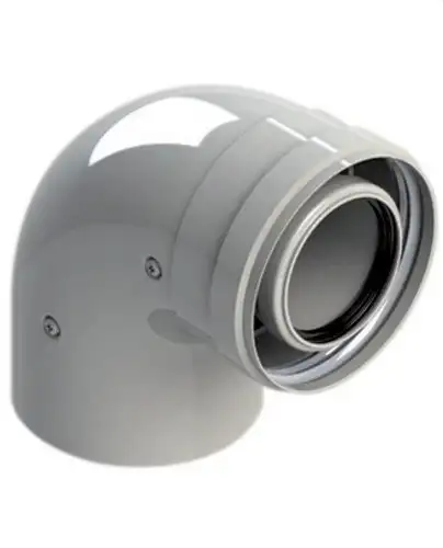 Könyök füstcső 80/125 mm átmérőjű, 90º, apa-anya, PP/lakkozott acél hivatkozással 8125-90MHP15 a márkától FIG