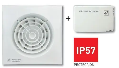 SILENT-100 CRZ 12VDC ECOWATT fürdőszoba elszívó készlet + CT-12/6 RE hivatkozással 5210614800 a márkától SOLER & PALAU