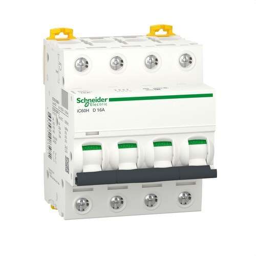 iC60H mágneses-mechanikus megszakító, 4P, 16A, D karakterisztika, 1000A hivatkozással A9F85416 a márkától SCHNEIDER ELECTRIC