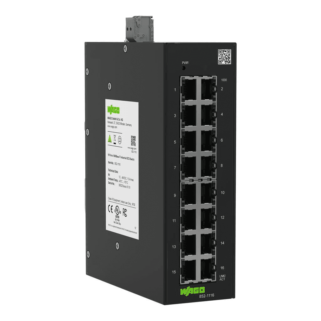 Ipari ECO kapcsoló - 16 portos switch hivatkozással 852-1116 a márkától WAGO