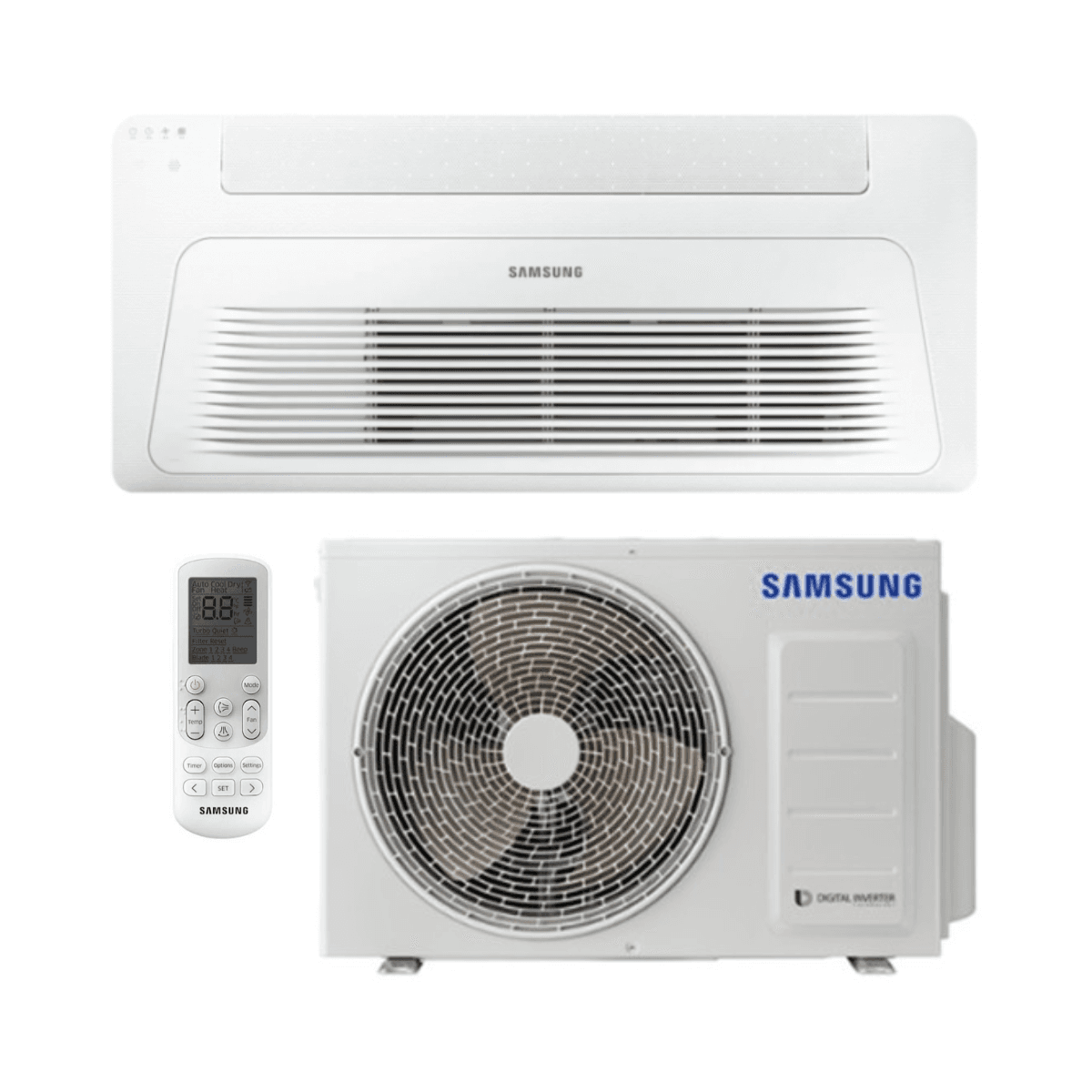 Samsung WindFree 1-irányú kazettás légkondicionáló, 3,5 kW, 12000 BTU hivatkozással F-CST1W35R a márkától SAMSUNG