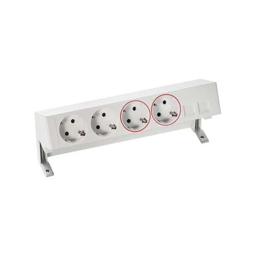 Complete desktop kit with 2 Schuko socket outlets, 2 UPS outlets and plate for 2 RJ45 connectors white Simon 400 with reference 42502220-130 from the brand SIMON