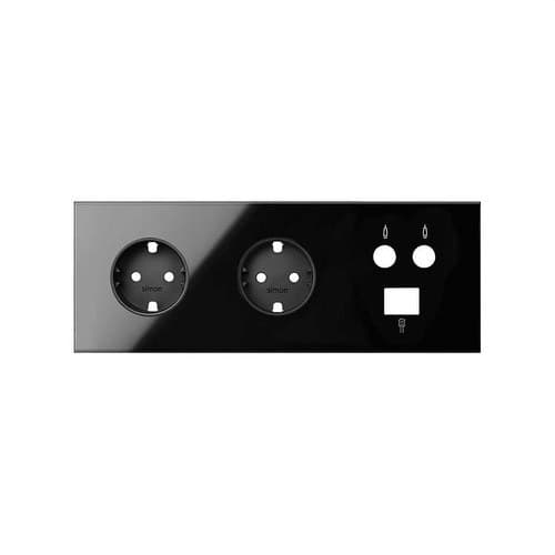 Front kit for 3 elements with 2 Schuko socket outlets and 1 R-TV+SAT single socket with 1 RJ45 connector matte white Simon 100 with reference 10020303-138 from the brand SIMON